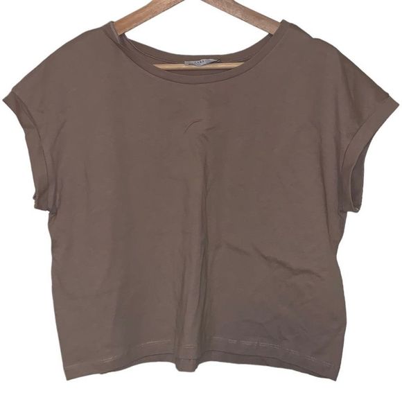 Zara Tops - Zara Basic Tan Short Sleeve Top Size Small